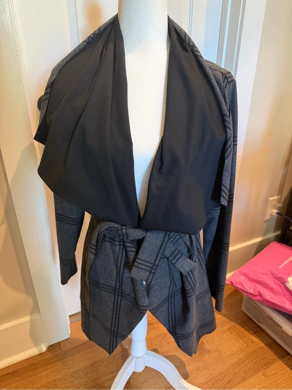 Ruti Black and Gray Open-Front multi-wear Draped Cardigan